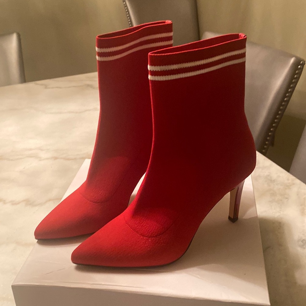 Red with white stripes stretch booties by Leith. Size 8.5